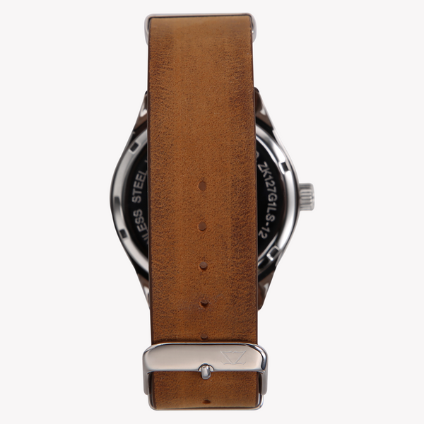 Zink Men's Silver Stainless Steel Watch With Brown Leather Band | Zk127g1ls-12