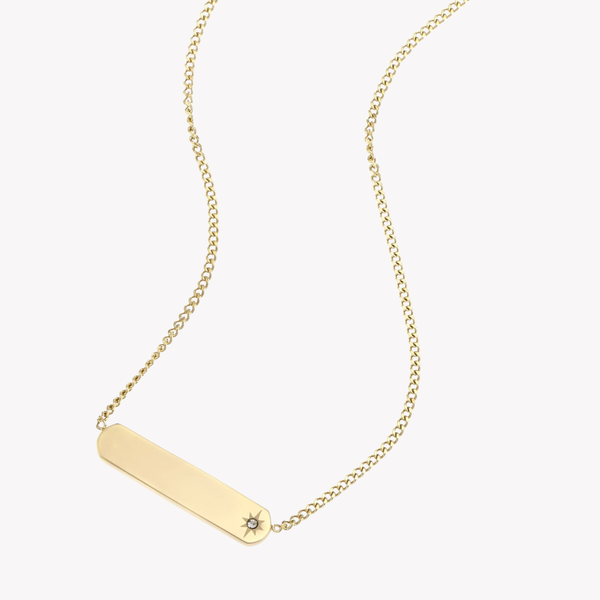 Fossil Women's Gold-Tone Necklace, Bar Pendant with Cubic Zirconia | JF04019710