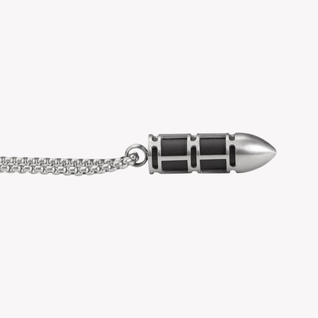 Zink Men's Silver Stainless Steel & Carbon Fiber Necklace | Zjpd021sm