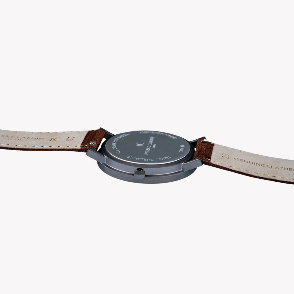Pierre Cardin Men's Brown Leather Watch, Black Dial | Cbv.1047 by i-watch