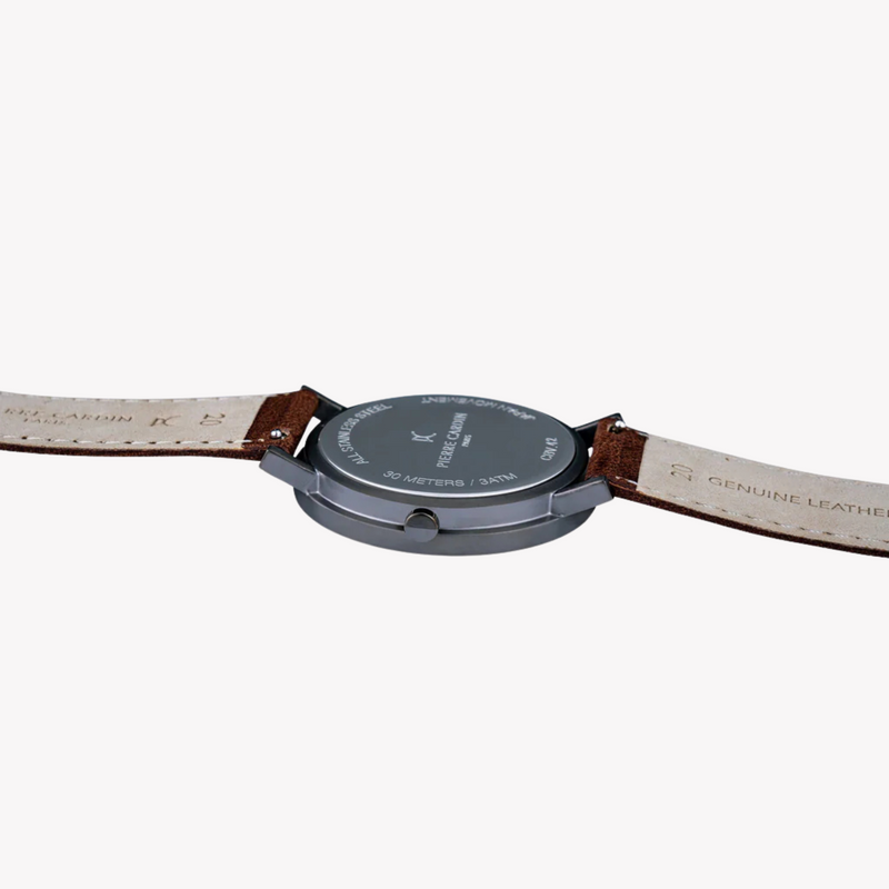 Pierre Cardin Men's Brown Leather Watch, Black Dial | Cbv.1047 by i-watch