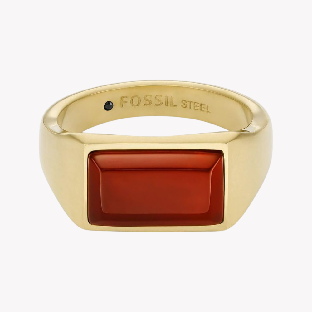 Fossil Jewels Men's Gold Ring, Red Agate Centerpiece | JF04605710512