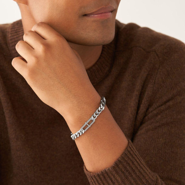 Fossil Men's Silver-Tone Chain Bracelet, Heritage D-Link | JF04342040