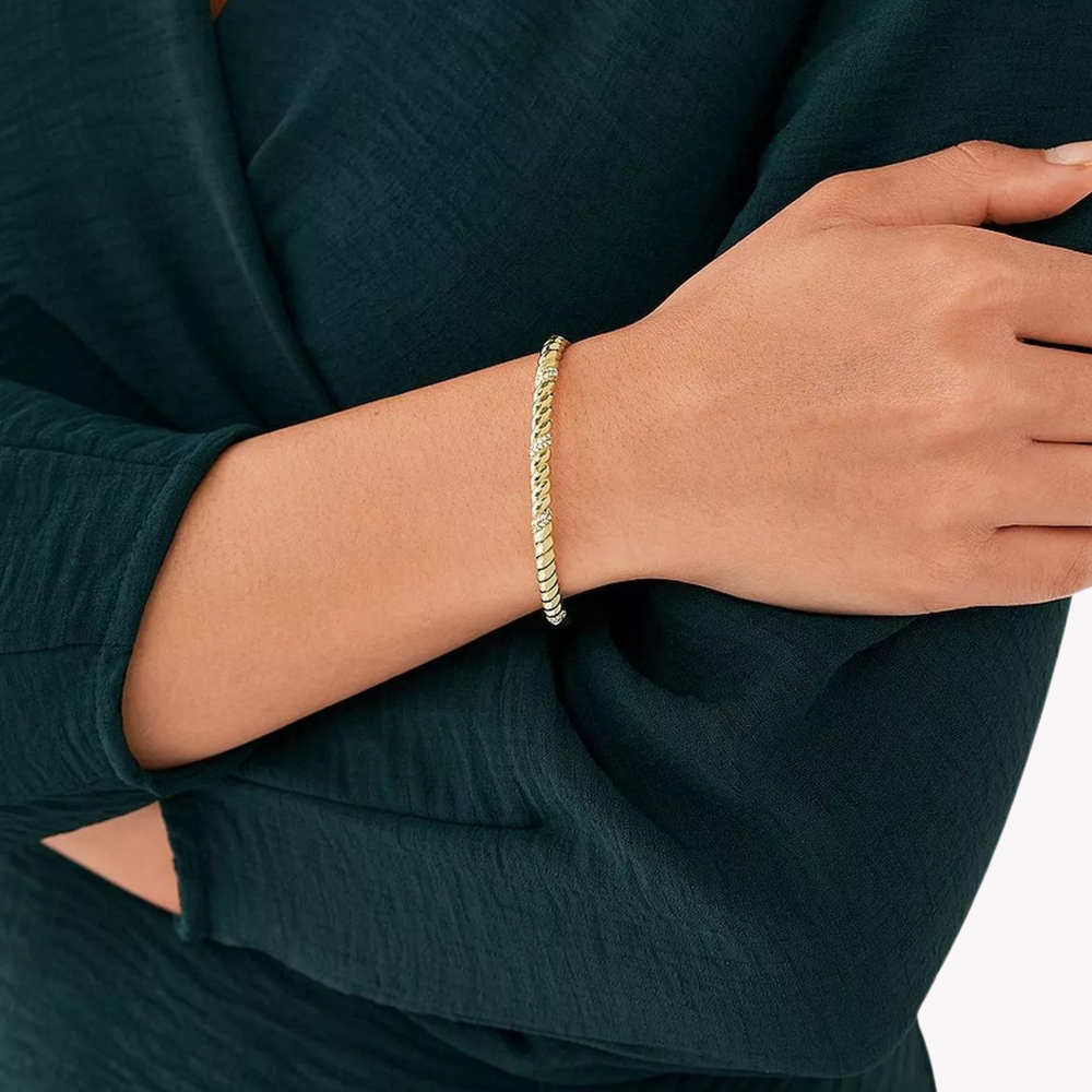 Fossil Women's Gold-Tone Bracelet, Twist Design with Crystal Accents | JF04169710