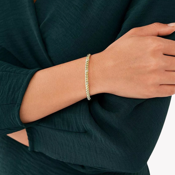 Fossil Women's Gold-Tone Bracelet, Twist Design with Crystal Accents | JF04169710