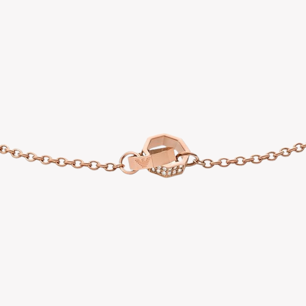Emporio Armani Women's Rose Gold-Tone Bracelet, Crystal Heart & Logo Charms | EGS2892221