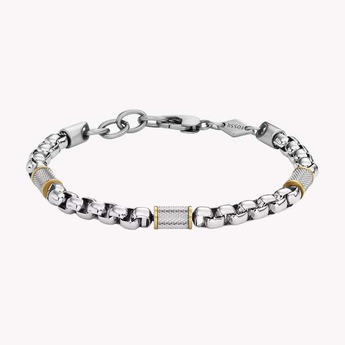 Fossil Men's Silver & Gold Bracelet, Machine Knurled Texture | JF04138998