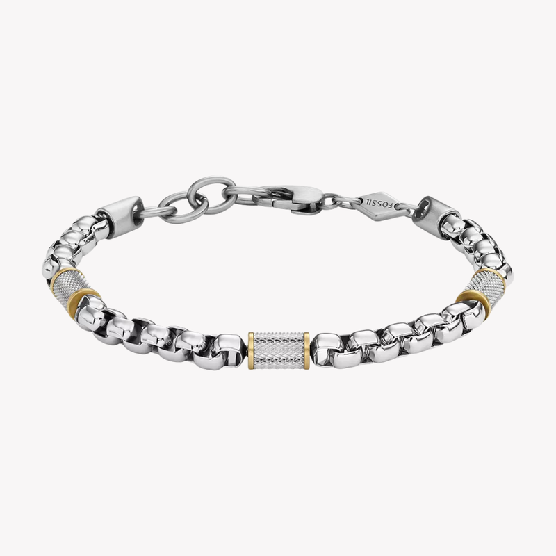 Fossil Men's Silver & Gold Bracelet, Machine Knurled Texture | JF04138998