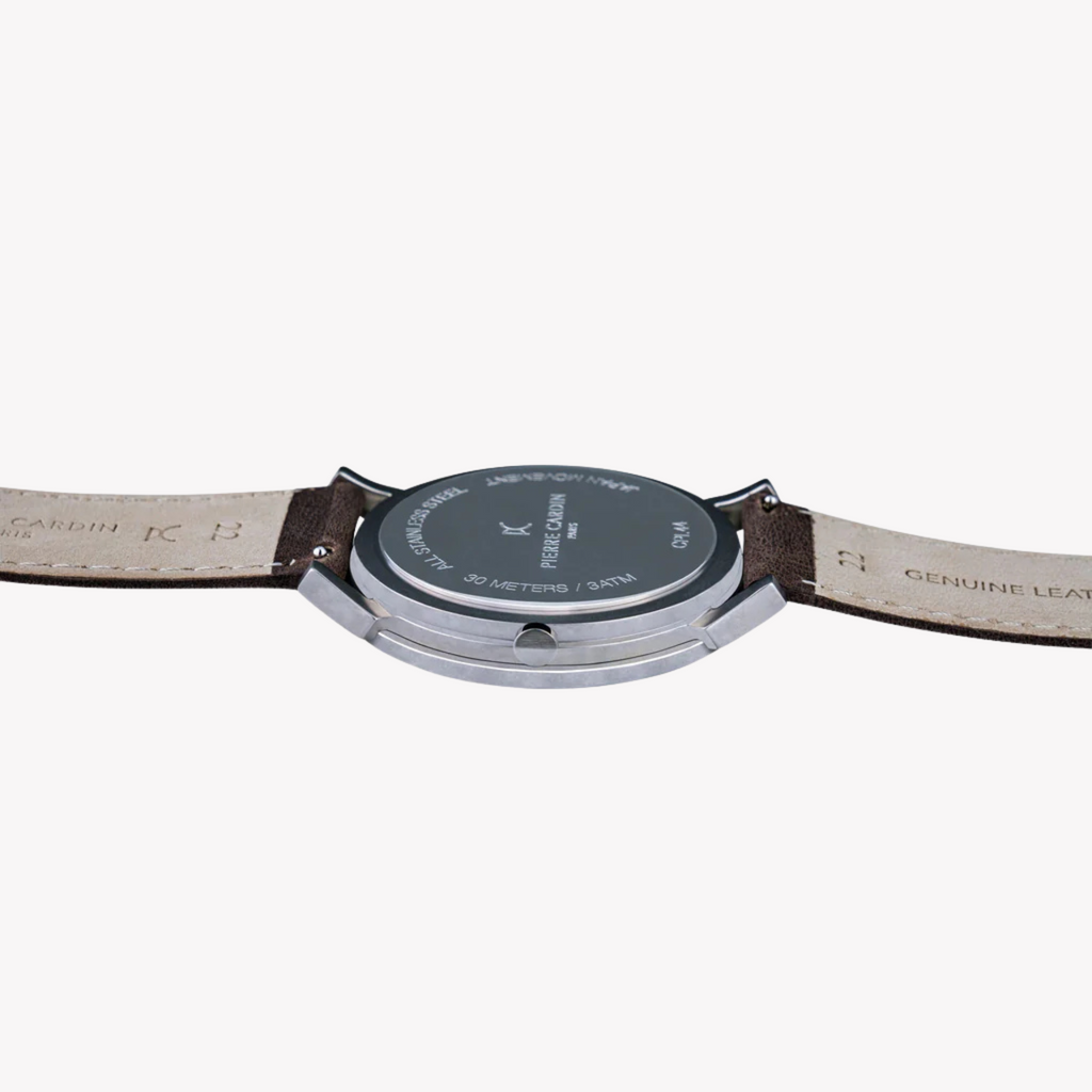 Pierre Cardin Men's Brown Leather Watch, Silver Case | Cpi.2057