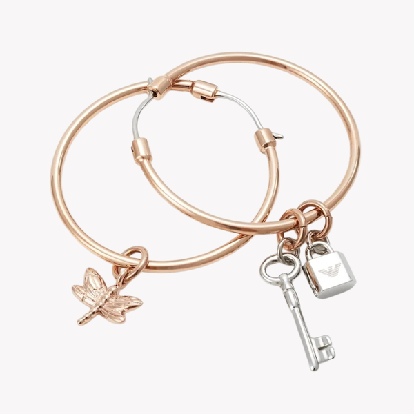 Emporio Armani Women's Rose Gold Earrings, Crystal PavÃ© Hoops | EGS2579221