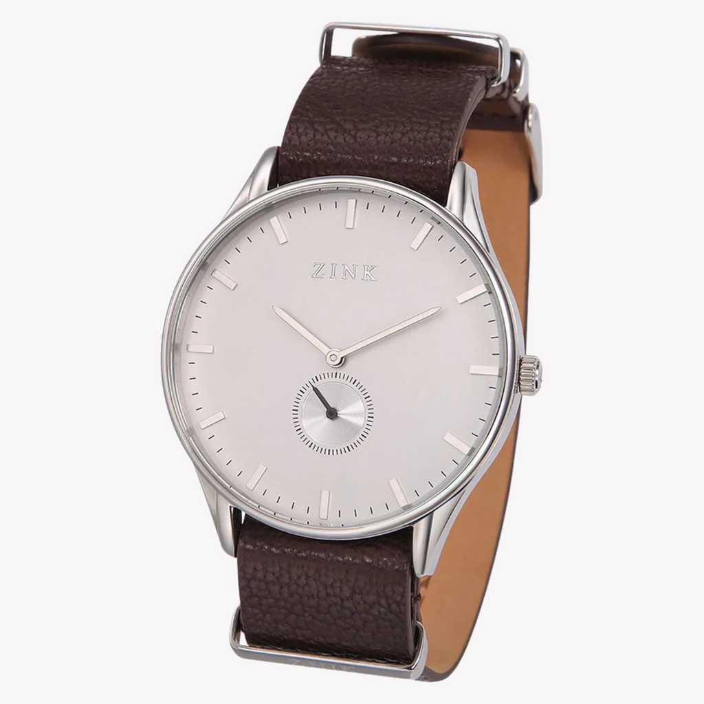 Zink Men's Silver & Brown Leather Watch | Zk130g5ls-12s