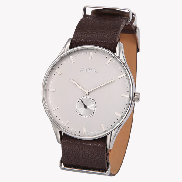 Zink Men's Silver & Brown Leather Watch | Zk130g5ls-12s