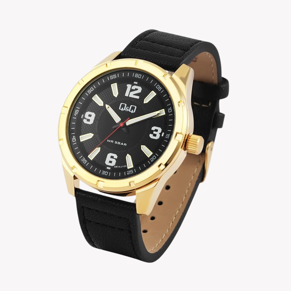 Q&Q Men's Gold & Black Watch, Black Dial | QB14J105Y