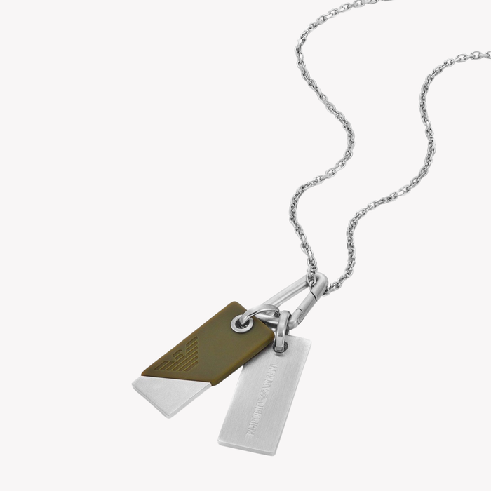 Emporio Armani Men's Silver Necklace, Eagle Logo Dog Tag | EGS3179040