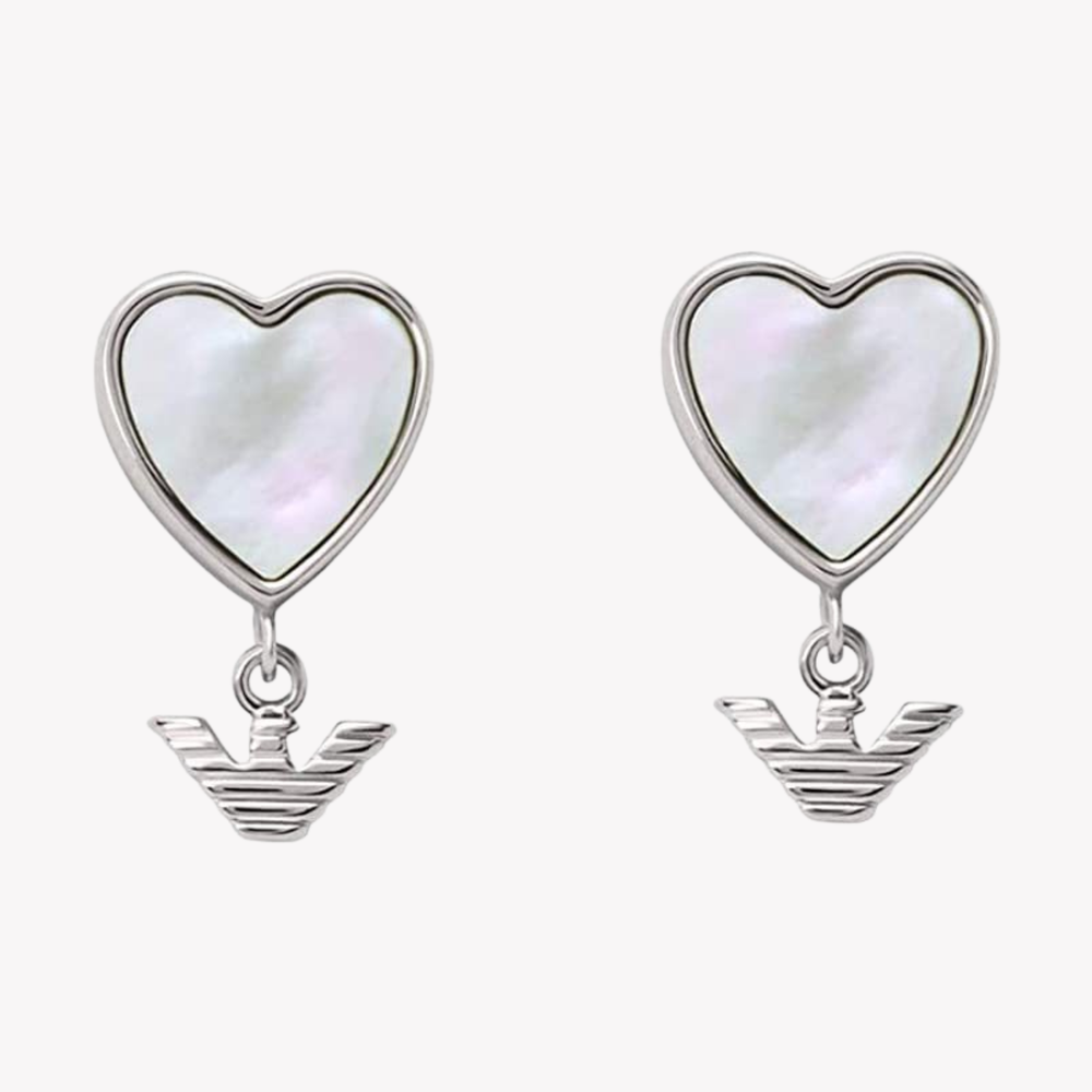 Emporio Armani Women's Silver Earrings, Mother-of-Pearl Heart | EG3413040