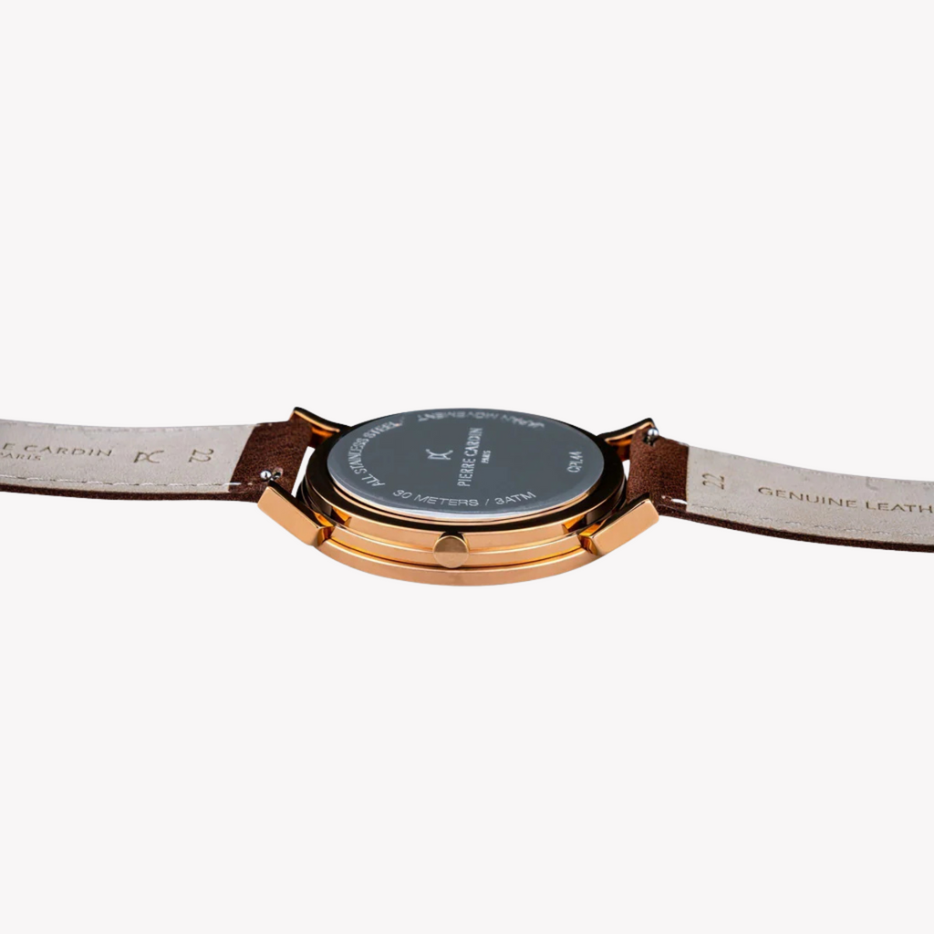 Pierre Cardin Men's Brown Leather Watch, Black Dial | Cpi.2072