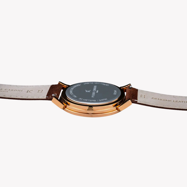 Pierre Cardin Men's Brown Leather Watch, Black Dial | Cpi.2072