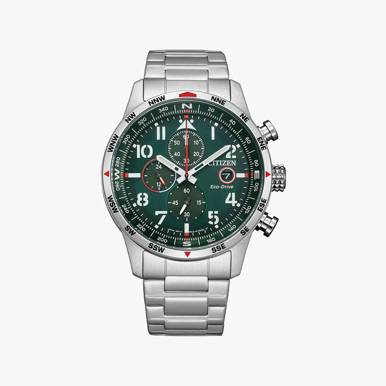 CITIZEN CA0791-81X DYNAMIC ELEGANCE - MEN'S STAINLESS STEEL CHRONOGRAPH WATCH WITH VIBRANT GREEN DIAL