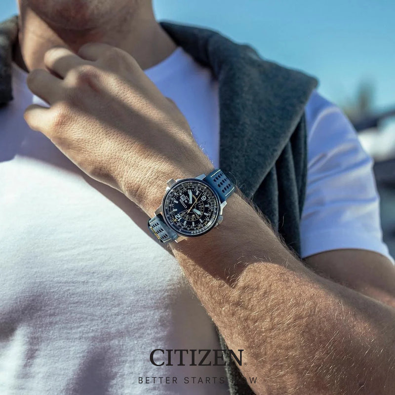Citizen Eco-Drive Bj7007-02l - Bold Adventurer Series: Stylish Men's Watch With Blue Dial & Leather Band by i-watch