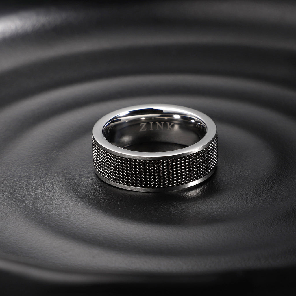 Zink Men's Silver & Black Stainless Steel Ring | Zjrg006spmg