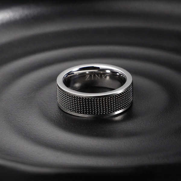 Zink Men's Silver & Black Stainless Steel Ring | Zjrg006spmg