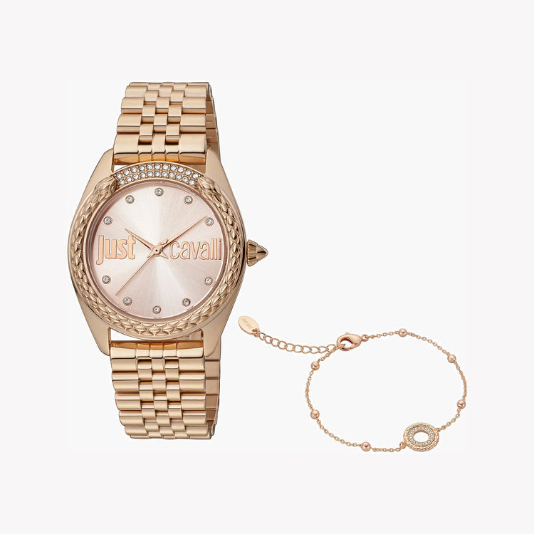 JUST CAVALLI Women's Watch with Rose Gold Stainless Steel Case and Rose Gold Stainless Steel Band