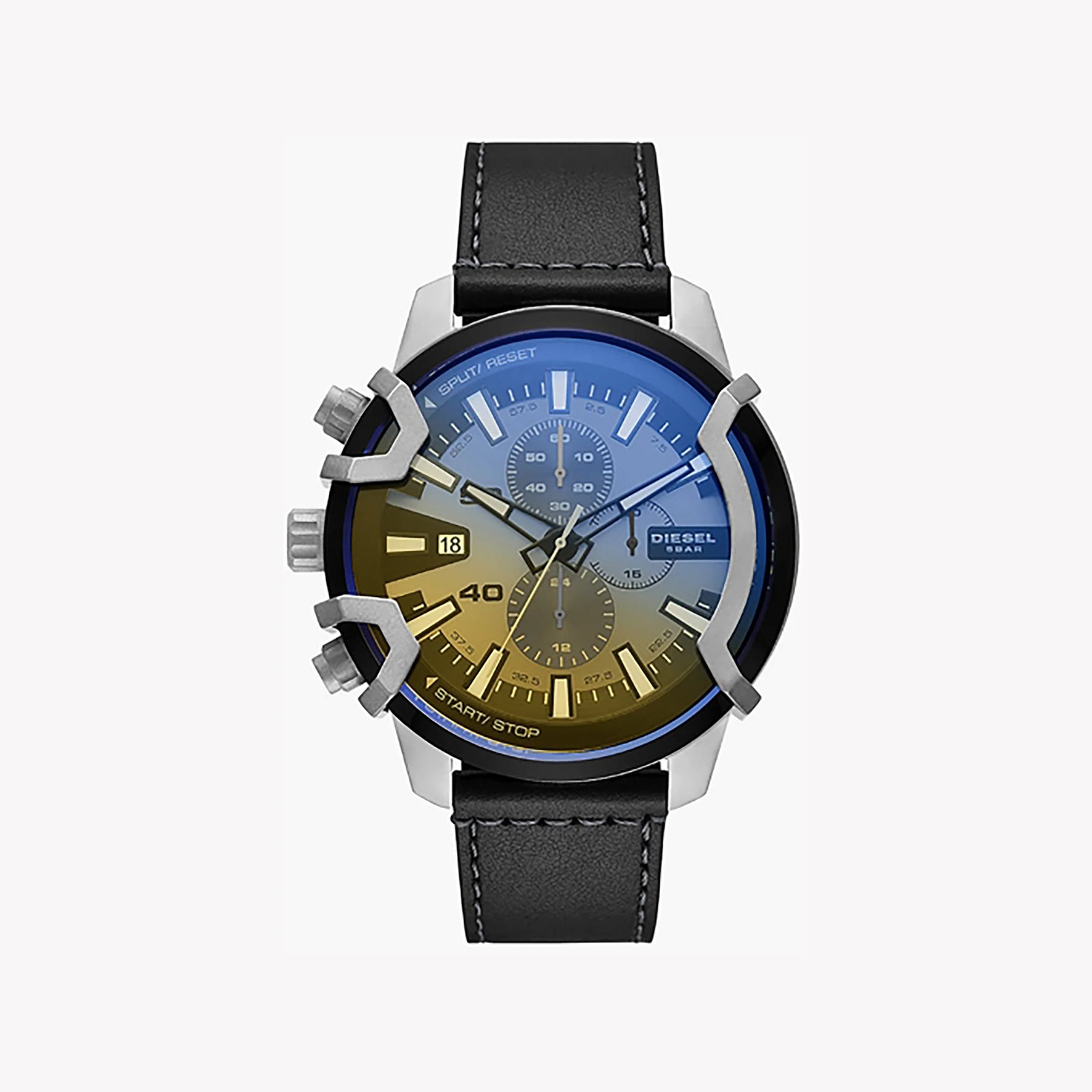 Diesel Men's Silver & Blue Watch, Black Leather Band | Dz4584 by i-watch