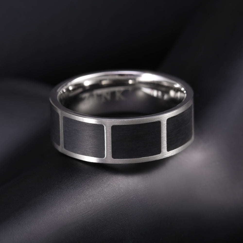 Zink Men's Silver & Black Stainless Steel Ring | Zjrg009smb by i-watch