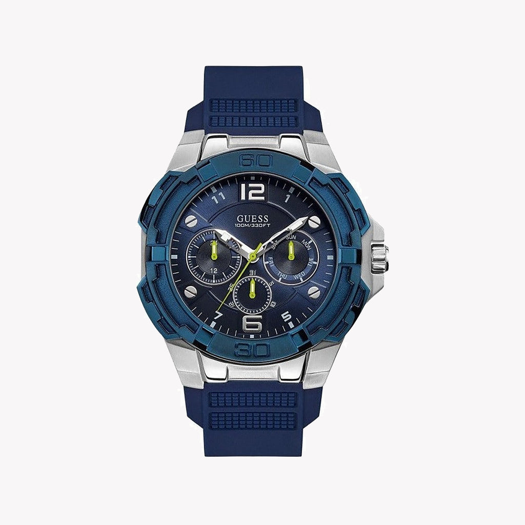 GUESS W1254G1 - DYNAMIC BLUE TIMEPIECE: STYLISH MEN'S WATCH WITH SILVER CASE & COMFORT FIT