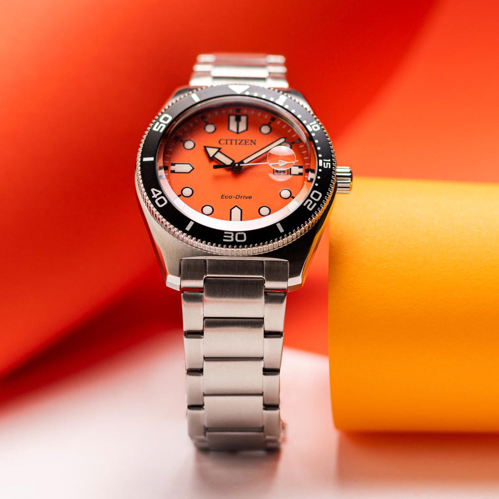 CITIZEN AW1760-81X BOLD PRECISION - DYNAMIC MEN'S WATCH with Silver Band & Vibrant Orange Dial-i-Watch-3
