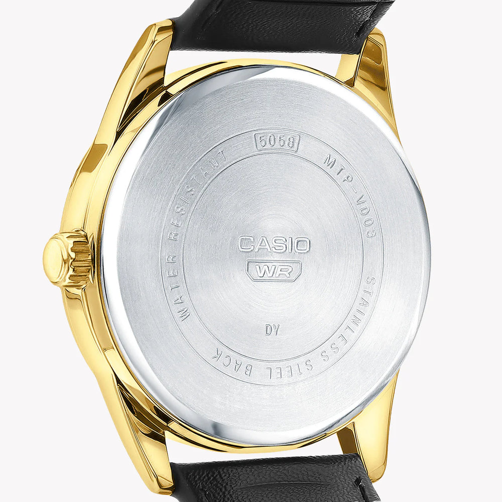 Casio Men's Gold Stainless Steel Watch, Black Leather | Mtp-Vd03gl-1a by i-watch