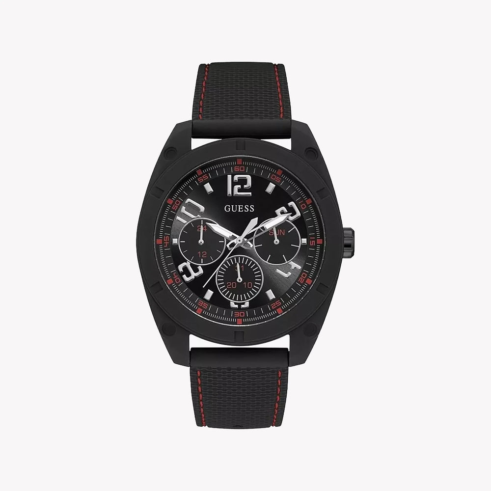 Guess Men's Black Silicone Watch, Black Stainless Steel | W1256g1 by i-watch