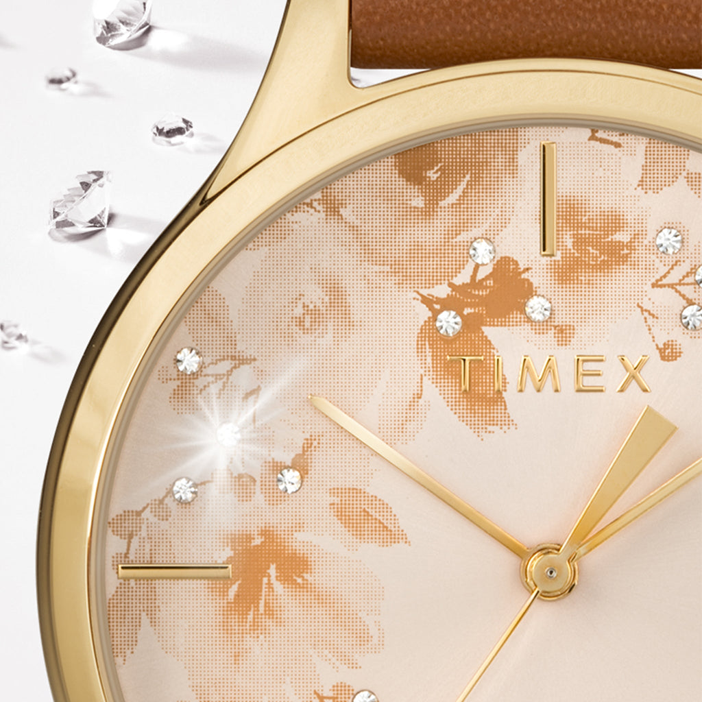 Timex Women's Watch With Gold Brass Case And Tan Leather Band