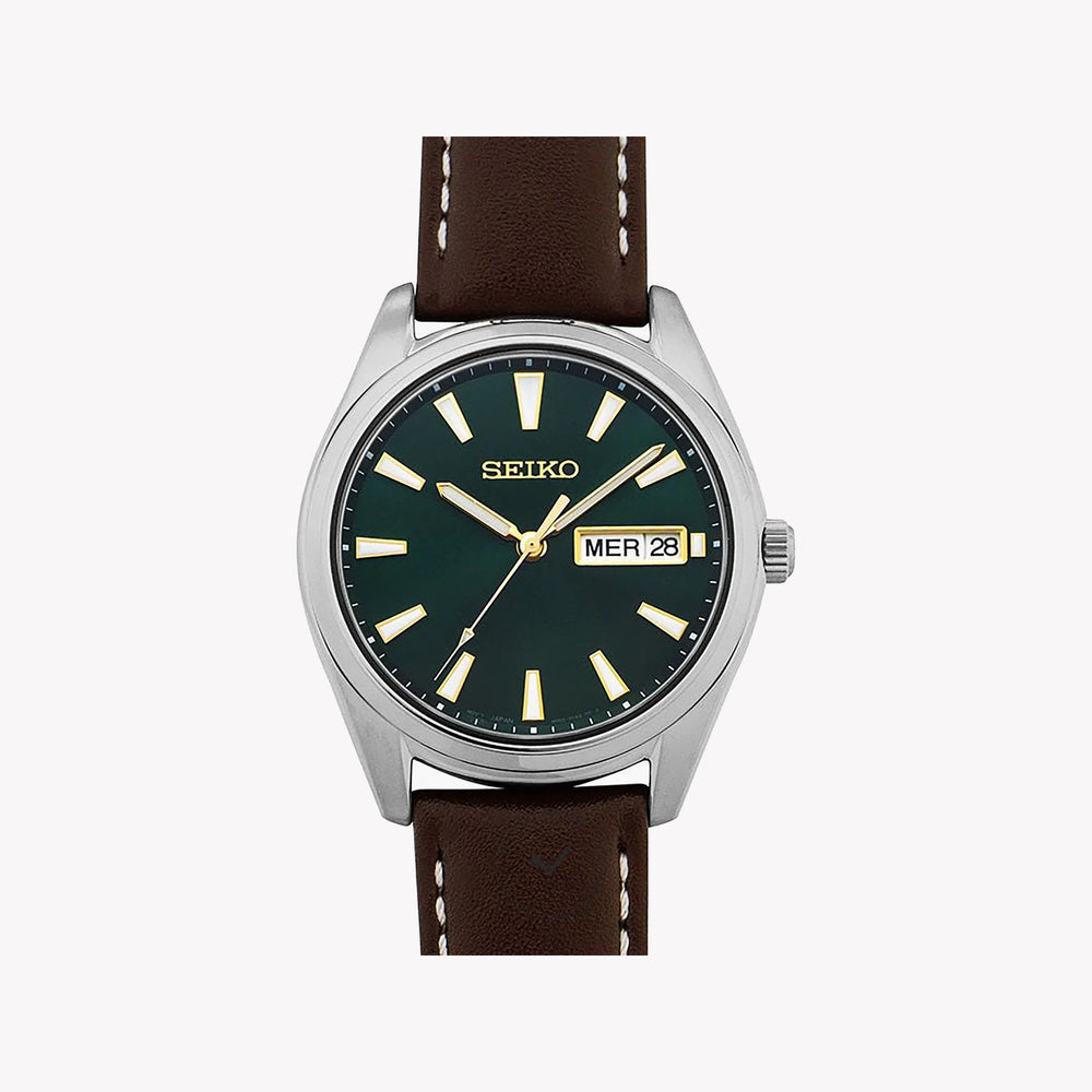 SEIKO SUR449P1 Men's Watch - Elegant Dark Green Dial, Leather Band-i-Watch