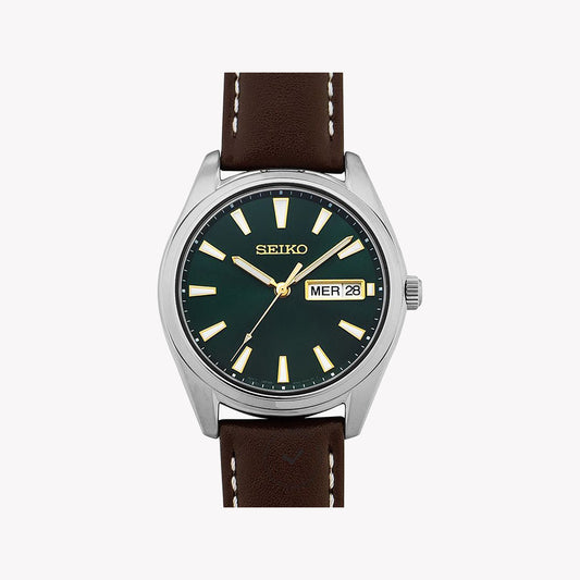 SEIKO SUR449P1 Men's Watch - Elegant Dark Green Dial, Leather Band-i-Watch