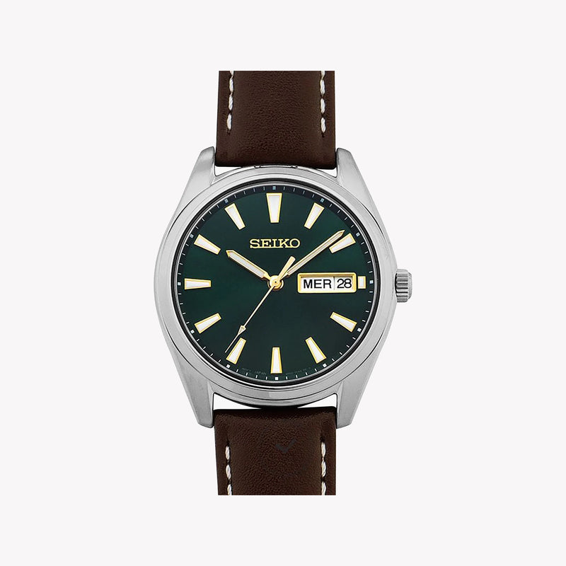 SEIKO SUR449P1 Men's Watch - Elegant Dark Green Dial, Leather Band-i-Watch