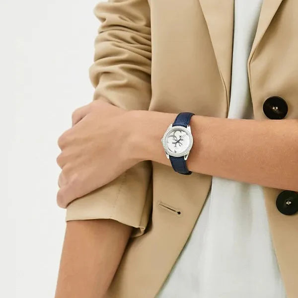 Guess Women's Silver & Blue Leather Watch, Silver Dial | W1212l3 by i-watch