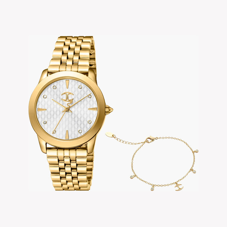 JUST CAVALLI Women's Watch with Silver & Gold Stainless Steel Case and Gold Stainless Steel Band