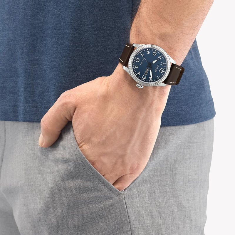 Citizen Bm8530-11l - Elegantly Powerful Men's Eco-Drive Watch With Blue Dial & Leather Band by i-watch