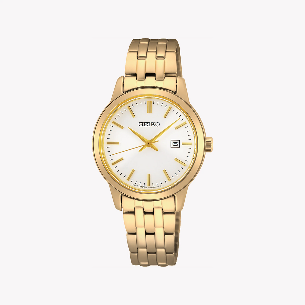Seiko Women's Gold Stainless Steel Watch, White Dial | Sur412p1 by i-watch