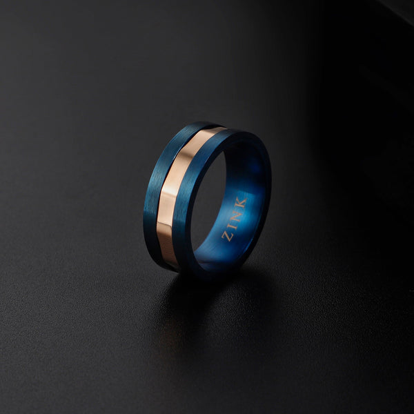 Zink Men's Blue & Rose Gold Stainless Steel Ring | Zjrg037bl