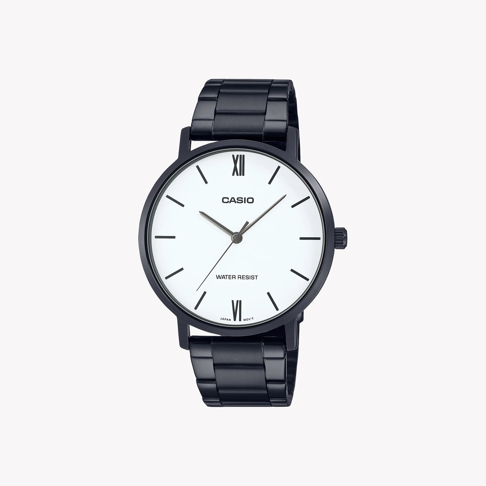 Casio Men's Black Stainless Steel Watch, White Dial | Mtp-Vt01b-7b by i-watch