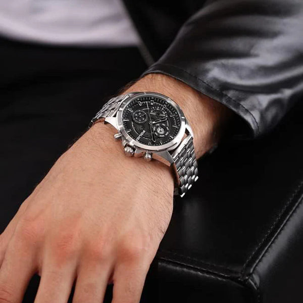 Police Men's Silver Stainless Steel Watch, Black Dial | Pewjk0004605 by i-watch