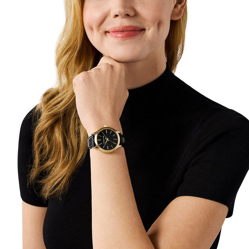 Michael Kors Women's Gold Watch, Black Leather | Mk7482 by i-watch
