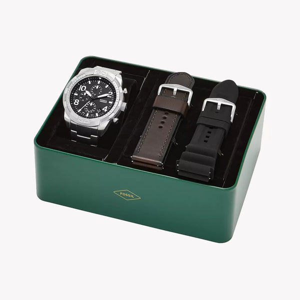 Fossil Men's Silver Stainless Steel Watch, Black Dial | Fs5968set by i-watch