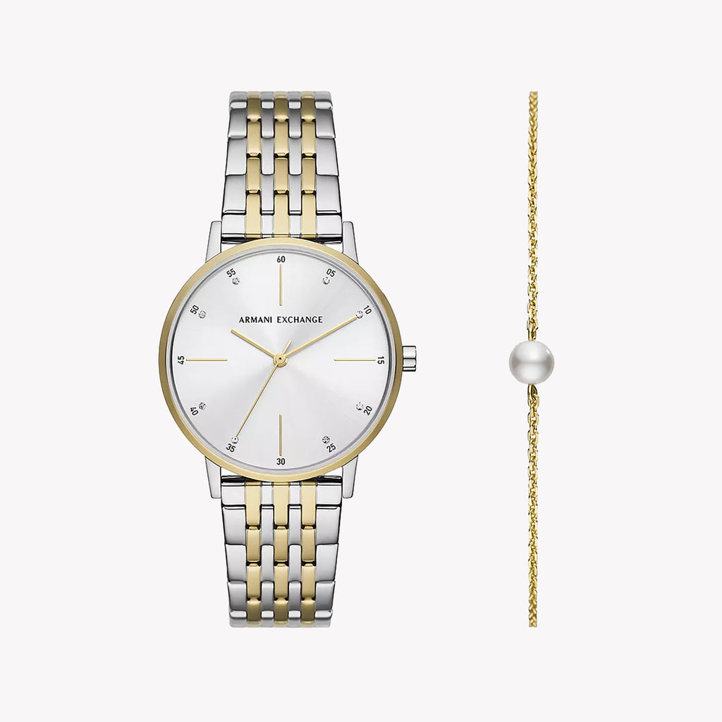 Armani Exchange Women's Watch with Silver Stainless Steel Case and Silver / Gold Stainless Steel Band