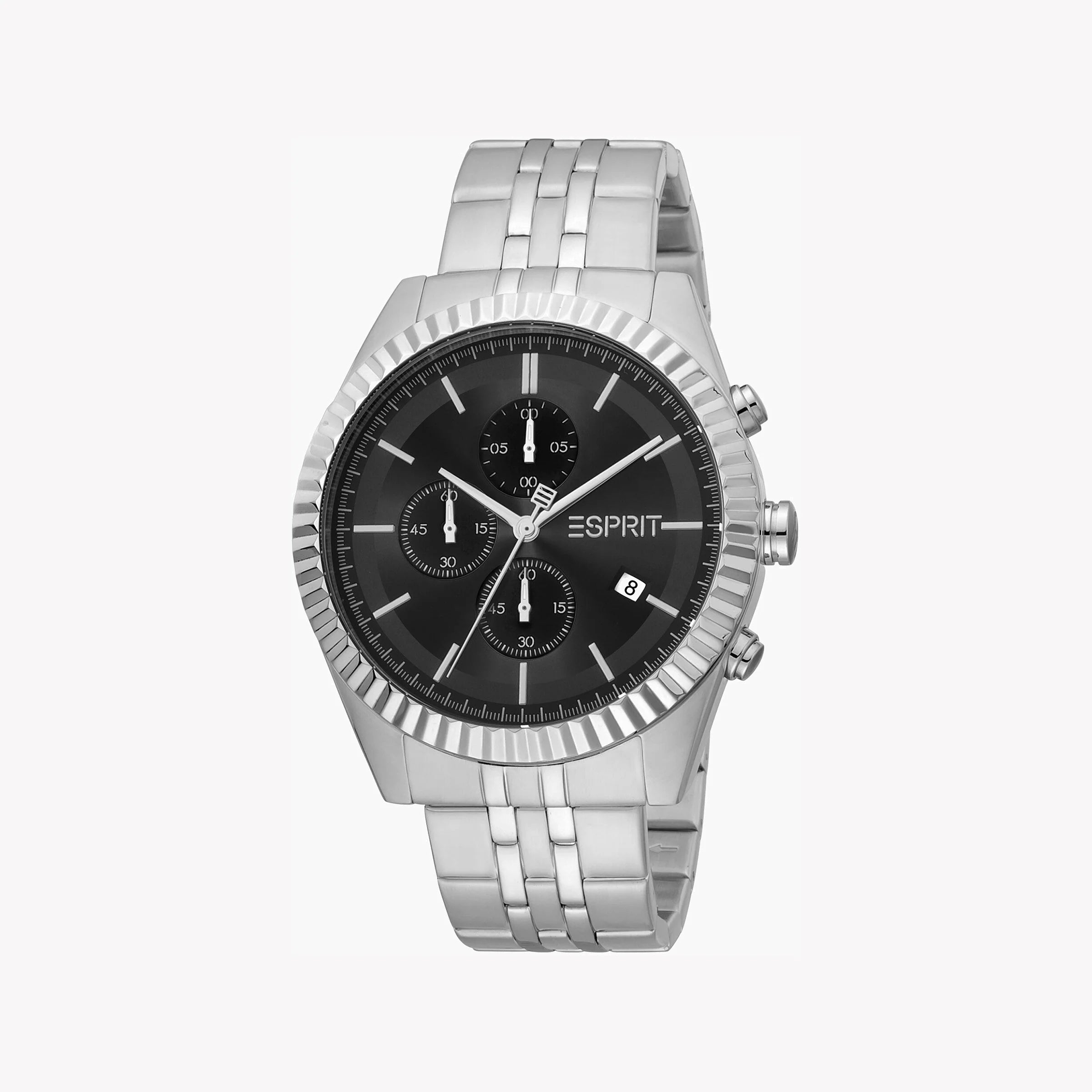 ESPRIT ELEGANCE 44MM MEN'S WATCH - STYLISH SILVER STAINLESS STEEL & BLACK DIAL