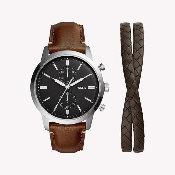 Fossil Men's Silver Stainless Steel, Brown Leather | Fs5967set by i-watch