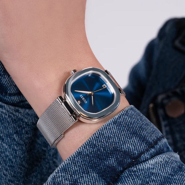 Guess Women's Silver Mesh Watch, Blue Dial | Gw0768l1 by i-watch