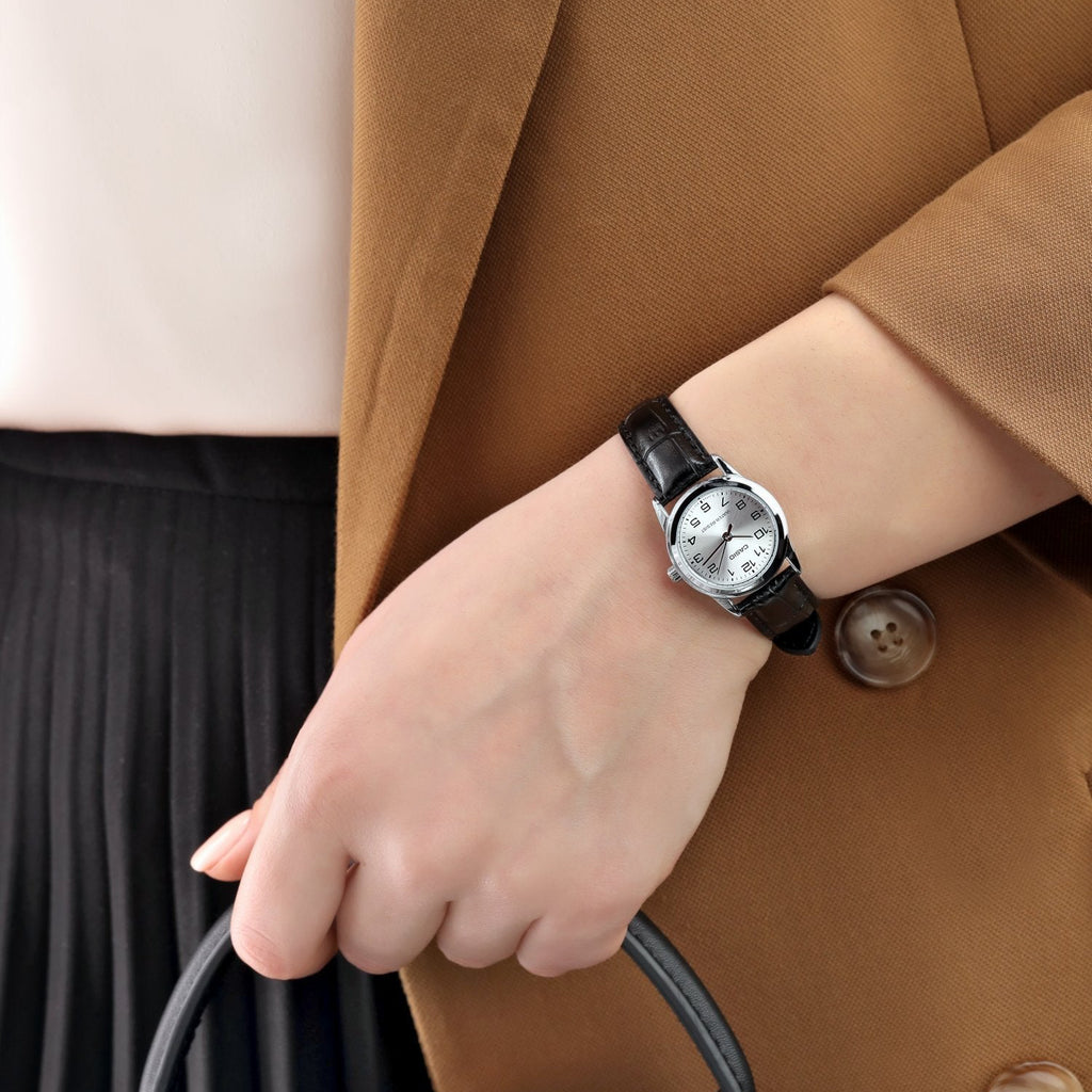 CASIO Women's Watch with Silver Stainless Steel Case and Black Leather Band-i-Watch-6